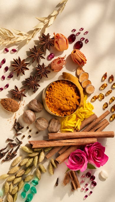 A palette of gemstones and spices